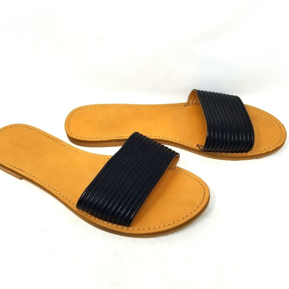 Forever 21 Black Strappy Slippers Comfortable‎ Women's Breatable Flats Size 8